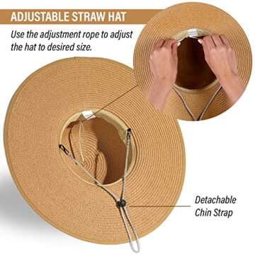 Funcredible Kentucky Derby Hat for Women - Khaki Wide Brim Floppy Derby Hat - Large Straw Sun Hat with Elegant Ribbon, Perfect for Derby Day Outfits