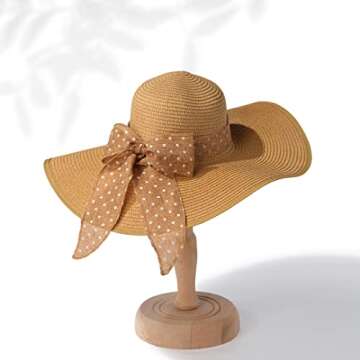 Funcredible Kentucky Derby Hat for Women - Khaki Wide Brim Floppy Derby Hat - Large Straw Sun Hat with Elegant Ribbon, Perfect for Derby Day Outfits