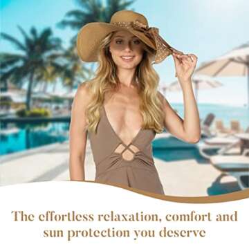 Funcredible Kentucky Derby Hat for Women - Khaki Wide Brim Floppy Derby Hat - Large Straw Sun Hat with Elegant Ribbon, Perfect for Derby Day Outfits