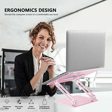 BoYata Laptop Stand, Adjustable Ergonomic Laptop Holder, Aluminium Alloy Notebook Stand Compatible for MacBook Pro/Air, Dell XPS, Lenovo, Samsung Laptops Up to 17 inches-Pink