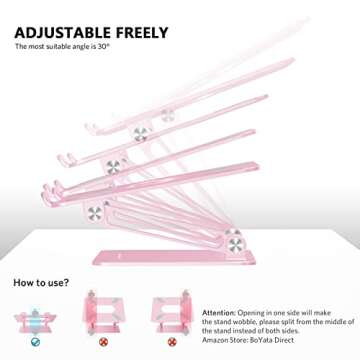 BoYata Laptop Stand, Adjustable Ergonomic Laptop Holder, Aluminium Alloy Notebook Stand Compatible for MacBook Pro/Air, Dell XPS, Lenovo, Samsung Laptops Up to 17 inches-Pink