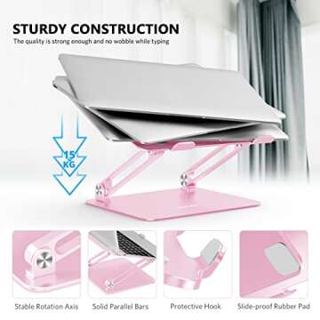 BoYata Laptop Stand, Adjustable Ergonomic Laptop Holder, Aluminium Alloy Notebook Stand Compatible for MacBook Pro/Air, Dell XPS, Lenovo, Samsung Laptops Up to 17 inches-Pink