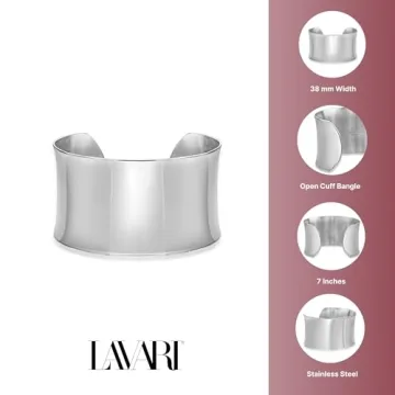 Lavari Stainless Steel Wide Cuff Bangle Bracelet Women