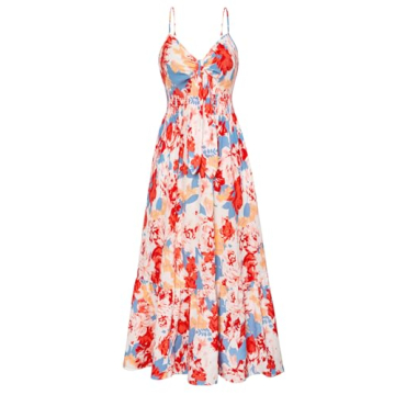 Women Casual Summer Dresses 2025 Spaghetti Strap Sleeveless Sundress Floral Ruffle Flowy Beach Long ...