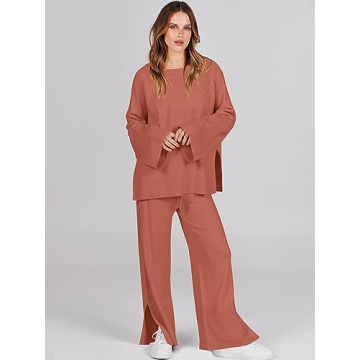 ANRABESS Women's Oversized Knit Sweater Wide Leg Pant Set
