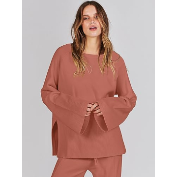 ANRABESS Women's Oversized Knit Sweater Wide Leg Pant Set