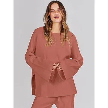 ANRABESS Women's Oversized Knit Sweater Wide Leg Pant Set