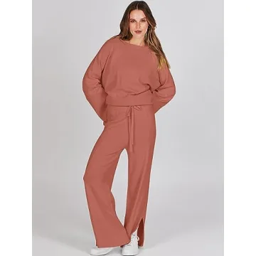 ANRABESS Women's Oversized Knit Sweater Wide Leg Pant Set