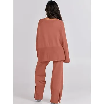 ANRABESS Women's Oversized Knit Sweater Wide Leg Pant Set