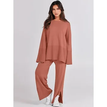 ANRABESS Women's Oversized Knit Sweater Wide Leg Pant Set