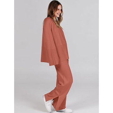 ANRABESS Women's Oversized Knit Sweater Wide Leg Pant Set