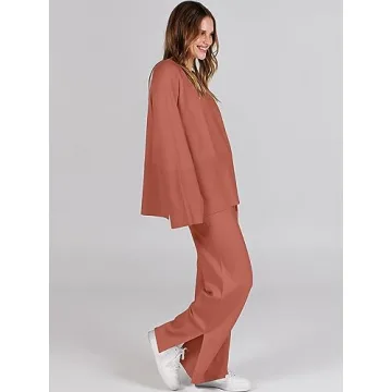 ANRABESS Women's Oversized Knit Sweater Wide Leg Pant Set