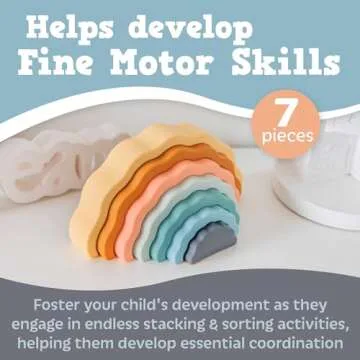 Ripple Rainbow Stacker - Building Blocks for Babies & Toddlers - BPA Free Soft Silicone - Easy to Clean - Baby Teether Toy - Educational Sorting & Stacking Montessori Toy (Boho)