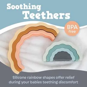 Ripple Rainbow Stacker - Building Blocks for Babies & Toddlers - BPA Free Soft Silicone - Easy to Clean - Baby Teether Toy - Educational Sorting & Stacking Montessori Toy (Boho)