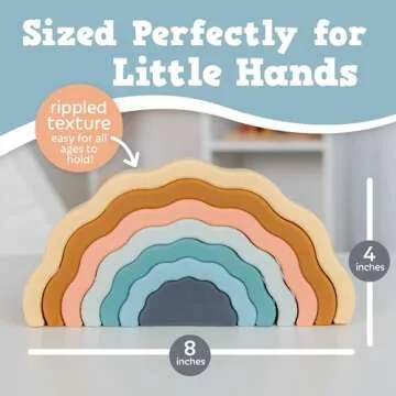 Ripple Rainbow Stacker - Building Blocks for Babies & Toddlers - BPA Free Soft Silicone - Easy to Clean - Baby Teether Toy - Educational Sorting & Stacking Montessori Toy (Boho)