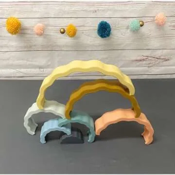 Ripple Rainbow Stacker - Building Blocks for Babies & Toddlers - BPA Free Soft Silicone - Easy to Clean - Baby Teether Toy - Educational Sorting & Stacking Montessori Toy (Boho)