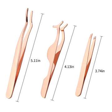 Arroyner 3Pcs Eyelashes Tool Set - Rose Gold Lash Applicators for Beauty Lovers