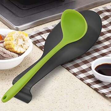 LIANYU Black Spoon Rest for Kitchen Counter Stove Top, Stainless Steel Spatula Ladle Spoon Utensil Holder, Dishwasher Safe