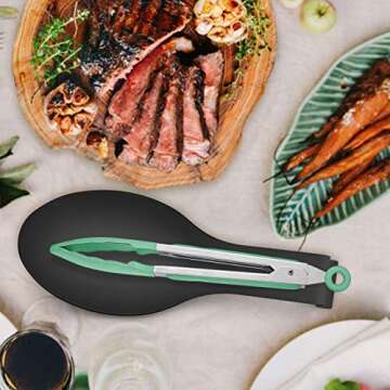 LIANYU Black Spoon Rest for Kitchen Counter Stove Top, Stainless Steel Spatula Ladle Spoon Utensil Holder, Dishwasher Safe