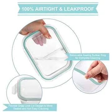 Bayco 10 Pack Glass Meal Prep Containers 2 Compartment, Glass Food Storage Containers with Lids, Airtight Glass Lunch Bento Boxes, BPA-Free & Leak Proof (10 lids & 10 Containers)