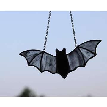 HAOSUM Bat Stained Glass Window Hanging Suncatcher for Window,Halloween Bat Decoration 7.1×3.0 inch…