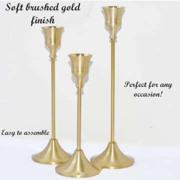 Generic Set of 6 Gold Tapered Candle Holders, Vintage Style Minimalist Decorative centerpieces, Cand...