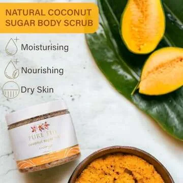 Pure Fiji Coconut Sugar Body Scrub - Body Exfoliator Scrub Natural Origin for Smooths and Softens Skin - Organic Exfoliating Sugar Scrub for Body, Mango, 15.5 Oz