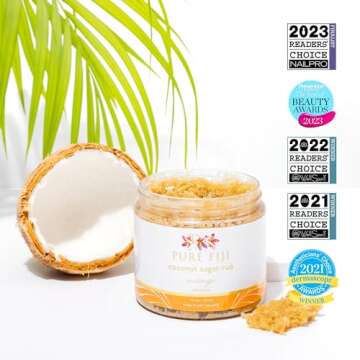 Pure Fiji Coconut Sugar Body Scrub - Body Exfoliator Scrub Natural Origin for Smooths and Softens Skin - Organic Exfoliating Sugar Scrub for Body, Mango, 15.5 Oz