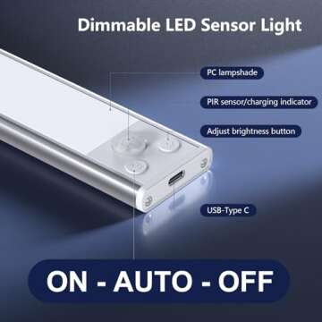 Buiybosx Under Cabinet Lighting 68-LED Rechargeable Battery Operated Motion Sensor Light Indoor, 3 C...