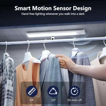 Buiybosx Under Cabinet Lighting 68-LED Rechargeable Battery Operated Motion Sensor Light Indoor, 3 Color Magnetic Dimmable Closet Lights, Wireless Counter Night Lights for Kitchen, Stair, Bedroom