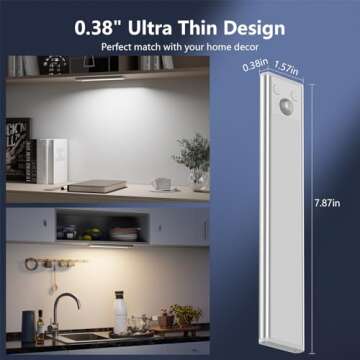 Buiybosx Under Cabinet Lighting 68-LED Rechargeable Battery Operated Motion Sensor Light Indoor, 3 Color Magnetic Dimmable Closet Lights, Wireless Counter Night Lights for Kitchen, Stair, Bedroom