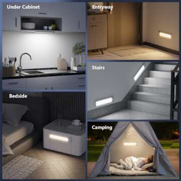Buiybosx Under Cabinet Lighting 68-LED Rechargeable Battery Operated Motion Sensor Light Indoor, 3 Color Magnetic Dimmable Closet Lights, Wireless Counter Night Lights for Kitchen, Stair, Bedroom