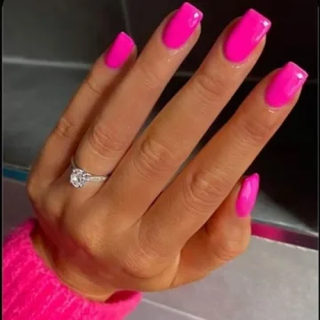 KQueenest Hot Neon Pink 30 PCS Press on Nails for Women