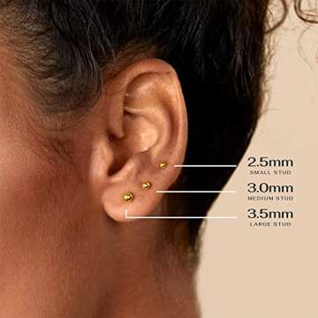 PAVOI 14K Yellow Gold Plated Solid 925 Sterling Silver Post Ball Stud Flat Back Earrings for Women -...
