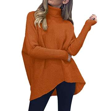 ANRABESS Women's Orange Rust Long Sleeve Turtle Neck Knitted Oversized Pullover Sweater