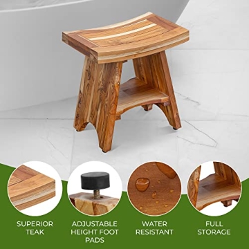 Elegant EcoDecors Teak Shower Bench for Spa-Like Comfort