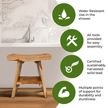 Elegant EcoDecors Teak Shower Bench for Spa-Like Comfort
