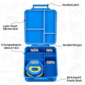 MAISON HUIS Bento Lunch Box for Kids With 8oz Soup Thermo, Leakproof Lunch Compartment Containers wi...