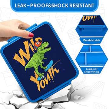 MAISON HUIS Bento Lunch Box for Kids With 8oz Soup Thermo, Leakproof Lunch Compartment Containers with 4 Compartment Bento Box, Thermo Food Jar and Lunch Bag, BPA Free,Travel, School(Dinosaur)