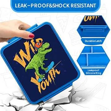 MAISON HUIS Bento Lunch Box for Kids With 8oz Soup Thermo, Leakproof Lunch Compartment Containers with 4 Compartment Bento Box, Thermo Food Jar and Lunch Bag, BPA Free,Travel, School(Dinosaur)