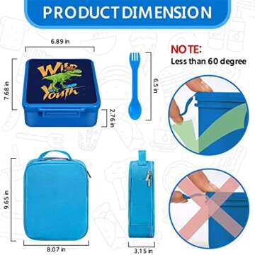 MAISON HUIS Bento Lunch Box for Kids With 8oz Soup Thermo, Leakproof Lunch Compartment Containers with 4 Compartment Bento Box, Thermo Food Jar and Lunch Bag, BPA Free,Travel, School(Dinosaur)