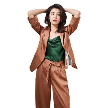 Miqieer Basic Women's Silk Tank Top Ladies V-Neck Camisole Silky Loose Sleeveless Blouse Satin Tank Shirt(Cowl Neck-Green,XL)