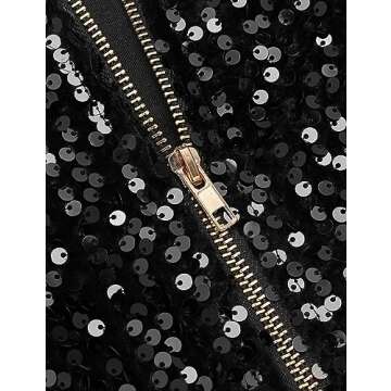 IN'VOLAND Womens Sequin Jacket Plus Size Sparkle Long Sleeve Jackets Front Zip Loose Casual Blazer Bomber Jacket with Pockets