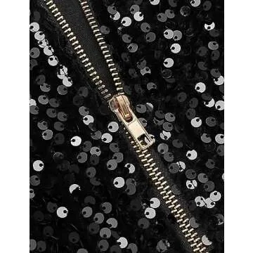 IN'VOLAND Womens Sequin Jacket Plus Size Sparkle Long Sleeve Jackets Front Zip Loose Casual Blazer Bomber Jacket with Pockets