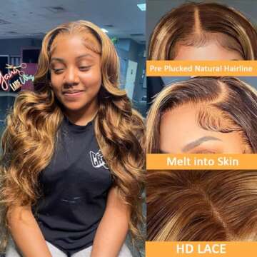 MEDDALE Highlight Ombre Lace Front Wig Human Hair Pre Plucked 180% Density Honey Blonde HD Transpare...