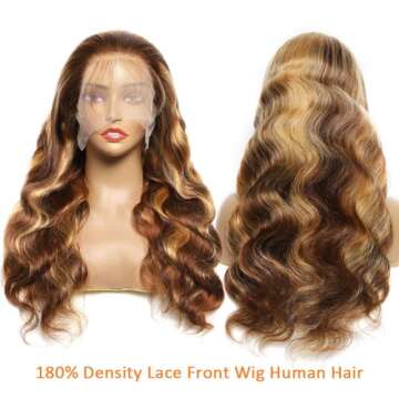 MEDDALE Highlight Ombre Lace Front Wig Human Hair Pre Plucked 180% Density Honey Blonde HD Transparent Lace Front Wigs Human Hair 4/27 13X4 Body Wave Lace Front Wig Human Hair 30 Inch