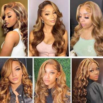 MEDDALE Highlight Ombre Lace Front Wig Human Hair Pre Plucked 180% Density Honey Blonde HD Transparent Lace Front Wigs Human Hair 4/27 13X4 Body Wave Lace Front Wig Human Hair 30 Inch