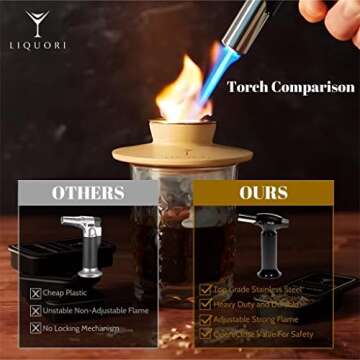 Cocktail Smoker Kit with Torch, Cleaning Brush, Wood Chips, Drink Recipe, & Whiskey Stones – 4 Fla...