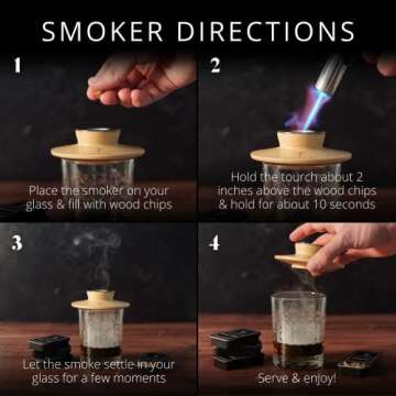 Cocktail Smoker Kit with Torch, Cleaning Brush, Wood Chips, Drink Recipe, & Whiskey Stones – 4 Flavors of Wood Chips – Bourbon Smoker – Smoke Infuser For Cocktails – Gifts for Men (No Butane)