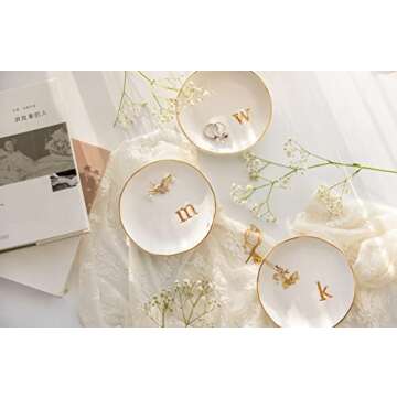 COLLECTIVE HOME - Ceramic Jewelry Tray, Decorative Trinket Dish for Rings Earrings Necklaces Bracelet Watch Keys, Birthday Mother's Day for Women, 4.75", White Surface (C)